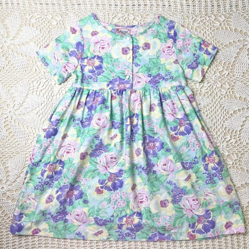 Vintage 1990s Girls Will Be Girls 8-10 Years Floral Short Sleeve Day Dress